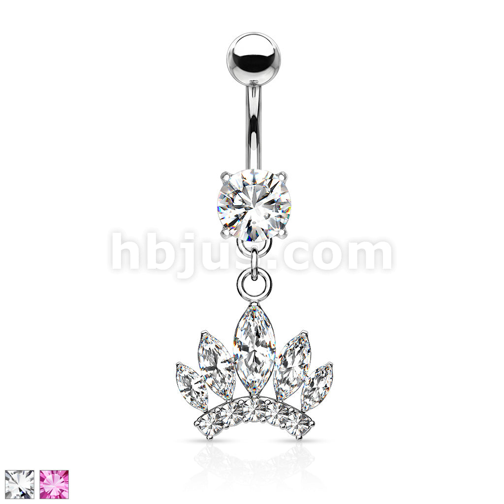 316L Surgical Steel 316L Surgical Steel Marquise Cut Gem Paved Crown...