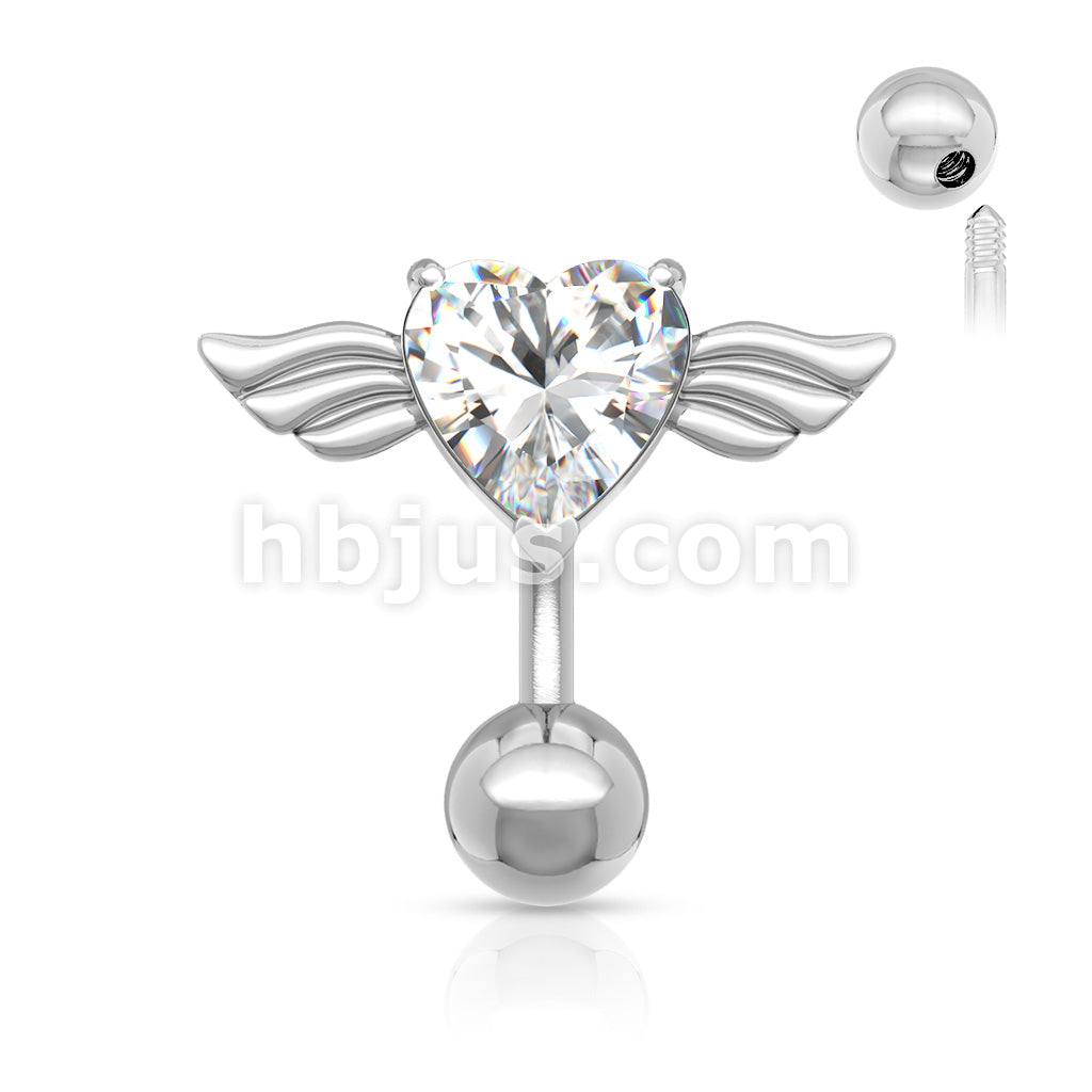 316L Surgical Steel 316L Surgical Steel Angel Winged 8mm Heart CZ Top... - Image 3