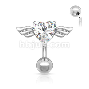 316L Surgical Steel 316L Surgical Steel Angel Winged 8mm Heart CZ Top... - Image 3