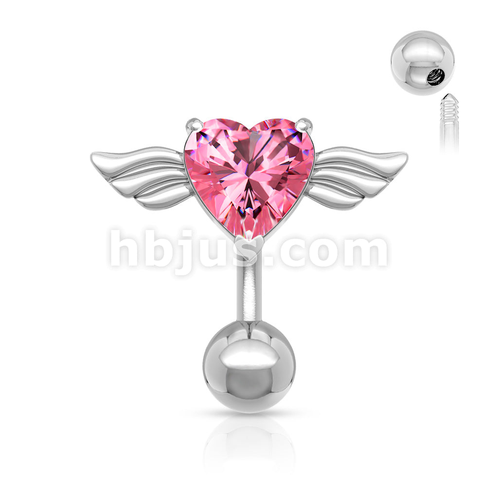316L Surgical Steel 316L Surgical Steel Angel Winged 8mm Heart CZ Top... - Image 4