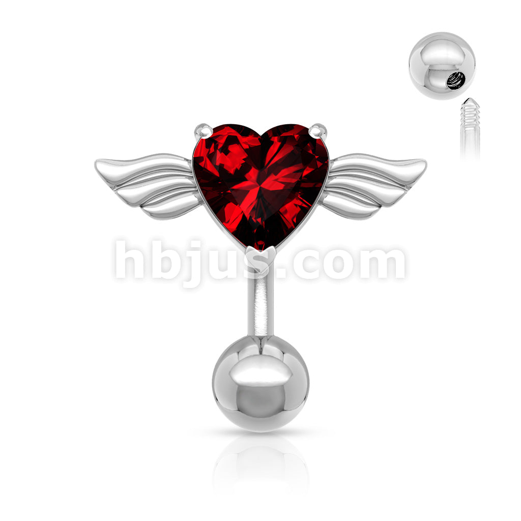 316L Surgical Steel 316L Surgical Steel Angel Winged 8mm Heart CZ Top... - Image 5