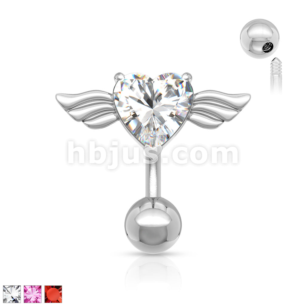 316L Surgical Steel 316L Surgical Steel Angel Winged 8mm Heart CZ Top... - Image 2