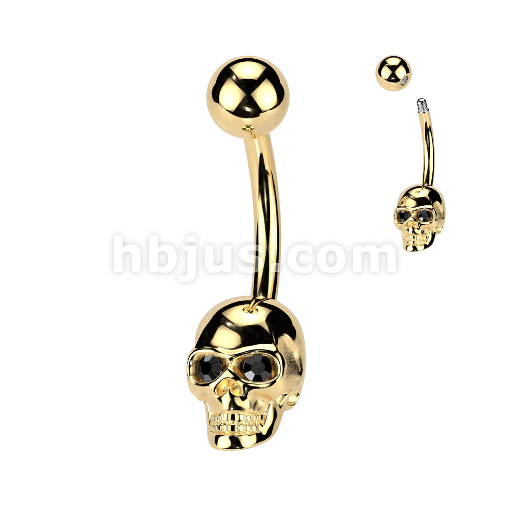 All 316L Surgical Steel Skull Belly Button Ring With Gem Eyes - Image 2
