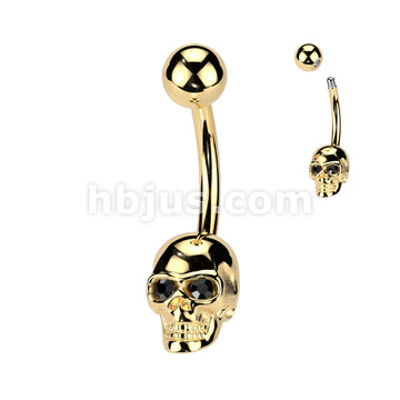 All 316L Surgical Steel Skull Belly Button Ring With Gem Eyes - Image 2