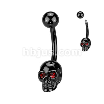 All 316L Surgical Steel Skull Belly Button Ring With Gem Eyes - Image 3