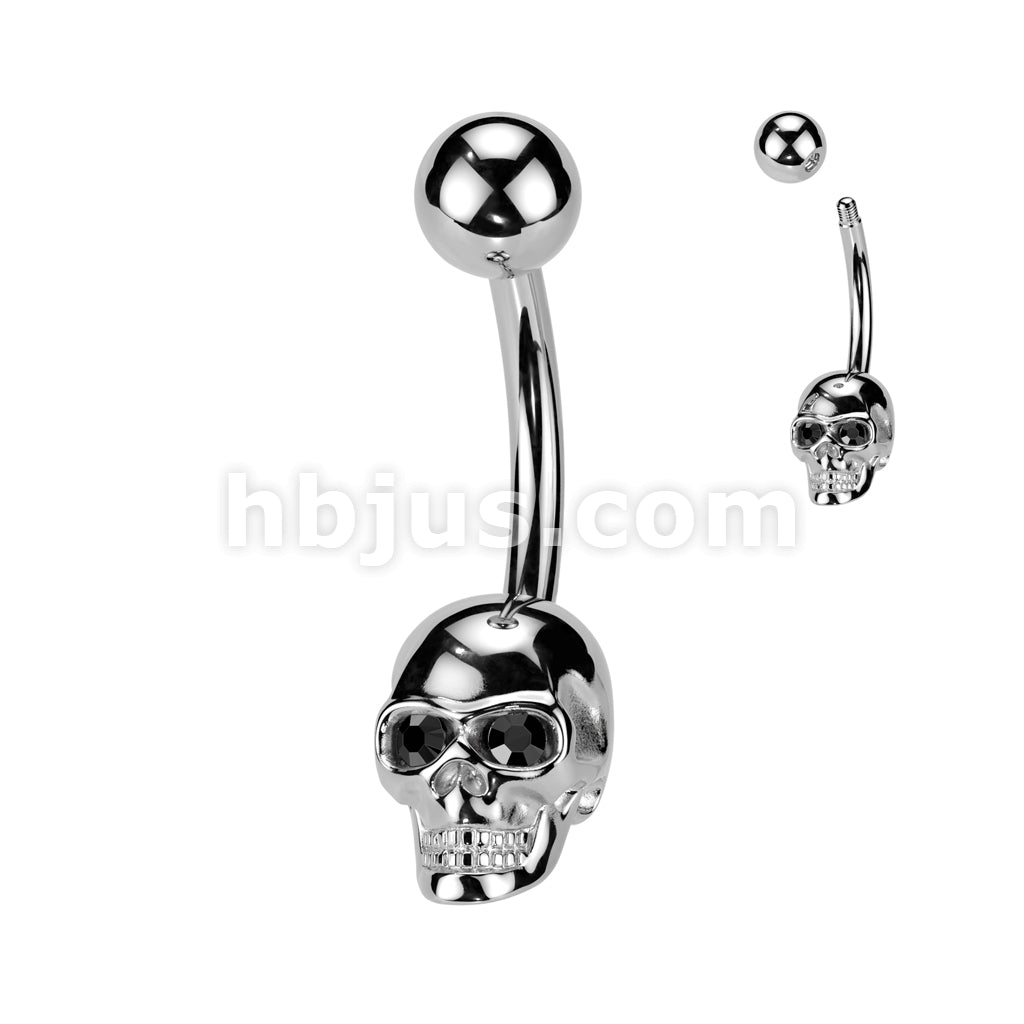 All 316L Surgical Steel Skull Belly Button Ring With Gem Eyes - Image 4