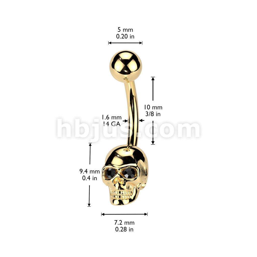 All 316L Surgical Steel Skull Belly Button Ring With Gem Eyes - Image 5