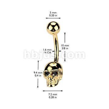 All 316L Surgical Steel Skull Belly Button Ring With Gem Eyes - Image 5