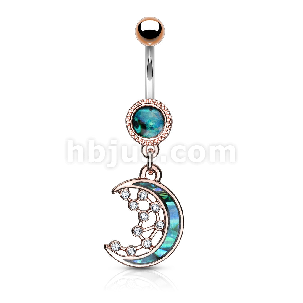 316L Surgical Steel Mother of Pearl Inlay Crescent Moon and CZ Stars... - Image 3