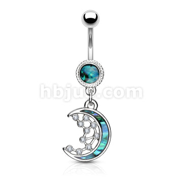 316L Surgical Steel Mother of Pearl Inlay Crescent Moon and CZ Stars... - Image 4