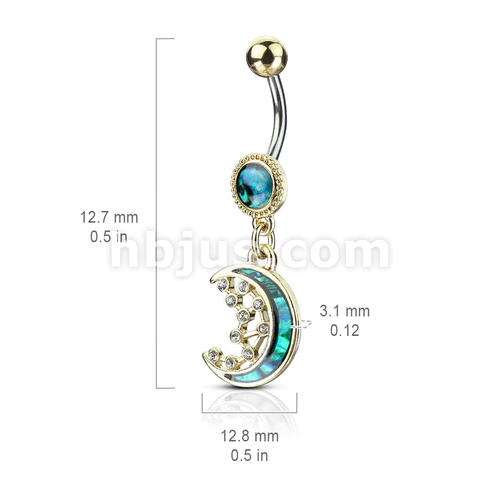 316L Surgical Steel Mother of Pearl Inlay Crescent Moon and CZ Stars... - Image 5