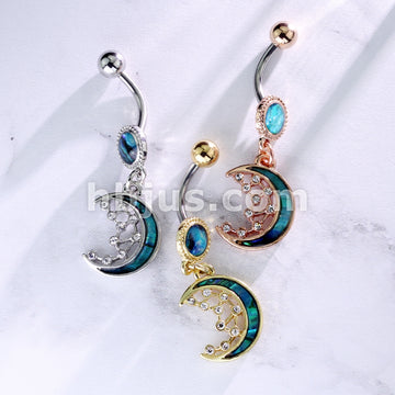 316L Surgical Steel Mother of Pearl Inlay Crescent Moon and CZ Stars... - Image 8