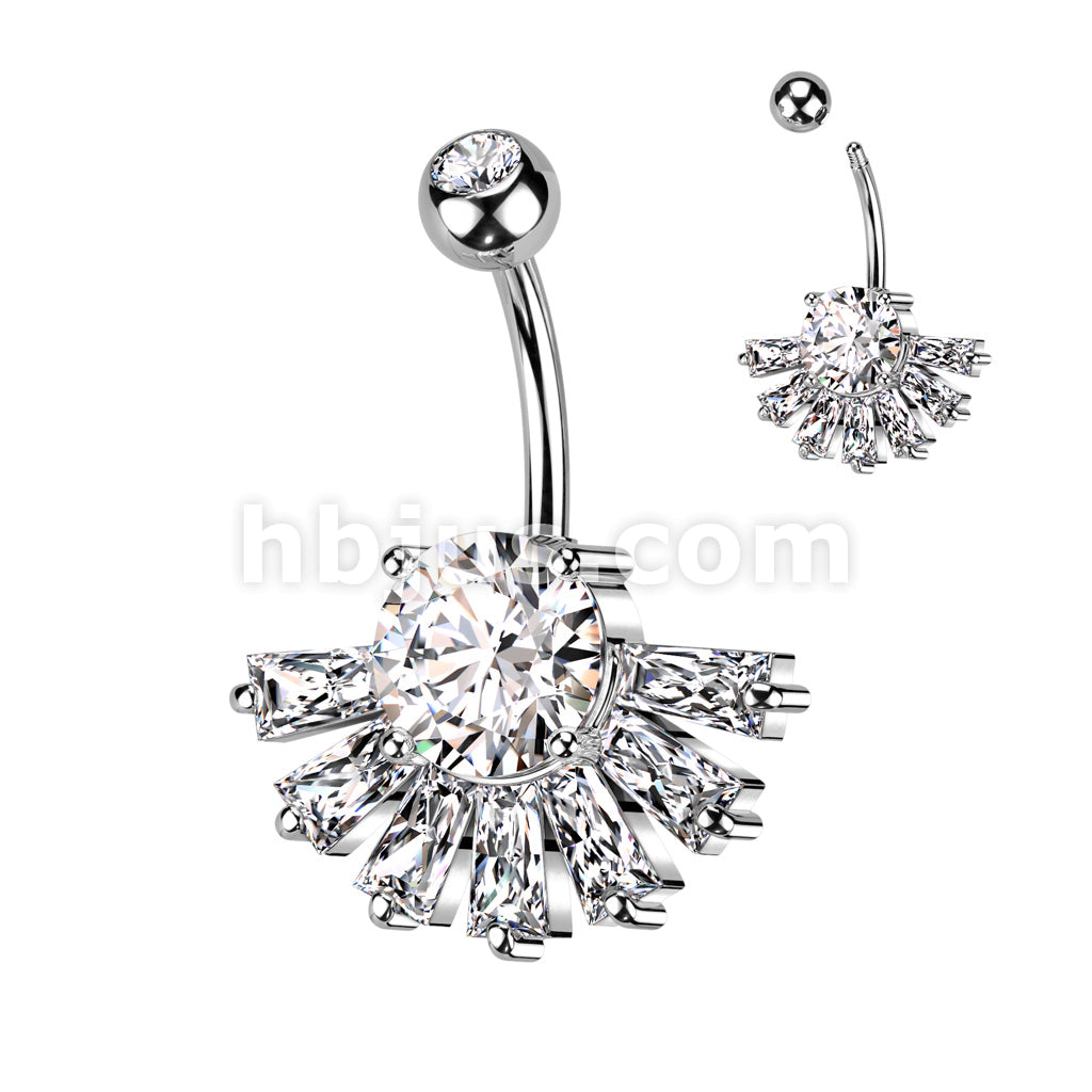 316L Surgical Steel 316L Surgical Steel Double CZ Belly Ring With Big... - Image 2