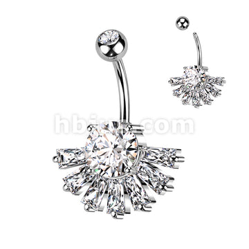 316L Surgical Steel 316L Surgical Steel Double CZ Belly Ring With Big... - Image 2