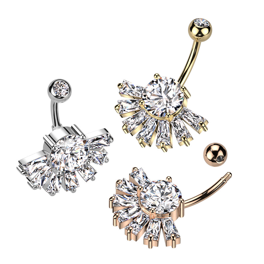 316L Surgical Steel 316L Surgical Steel Double CZ Belly Ring With Big...
