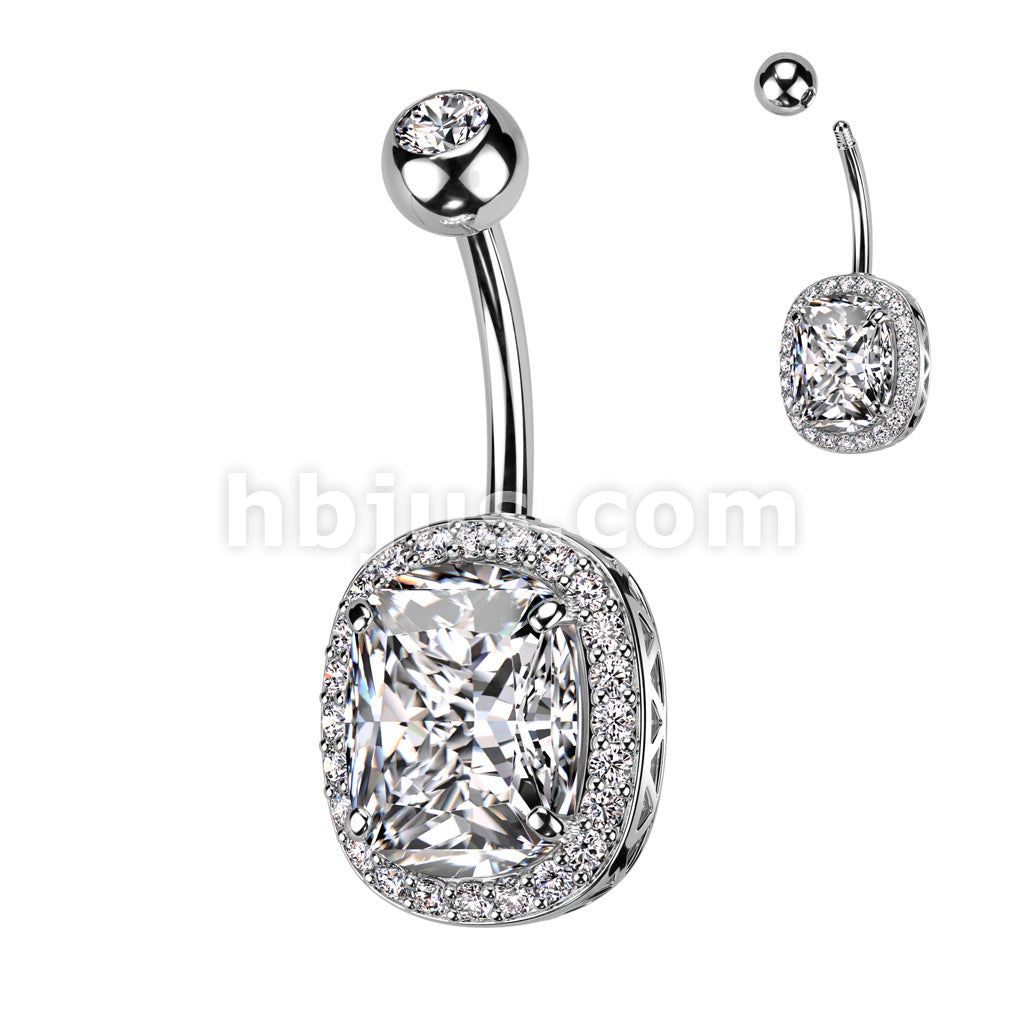 316L Surgical Steel 316L Surgical Steel Belly Ring With Pave CZ's... - Image 2