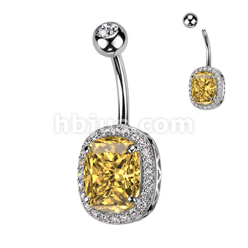 316L Surgical Steel 316L Surgical Steel Belly Ring With Pave CZ's... - Image 4