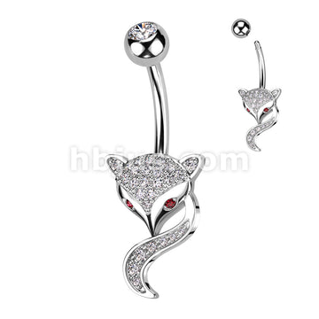 316L Surgical Steel 316L Surgical Steel Fox Belly Ring With Pave CZ's... - Image 2