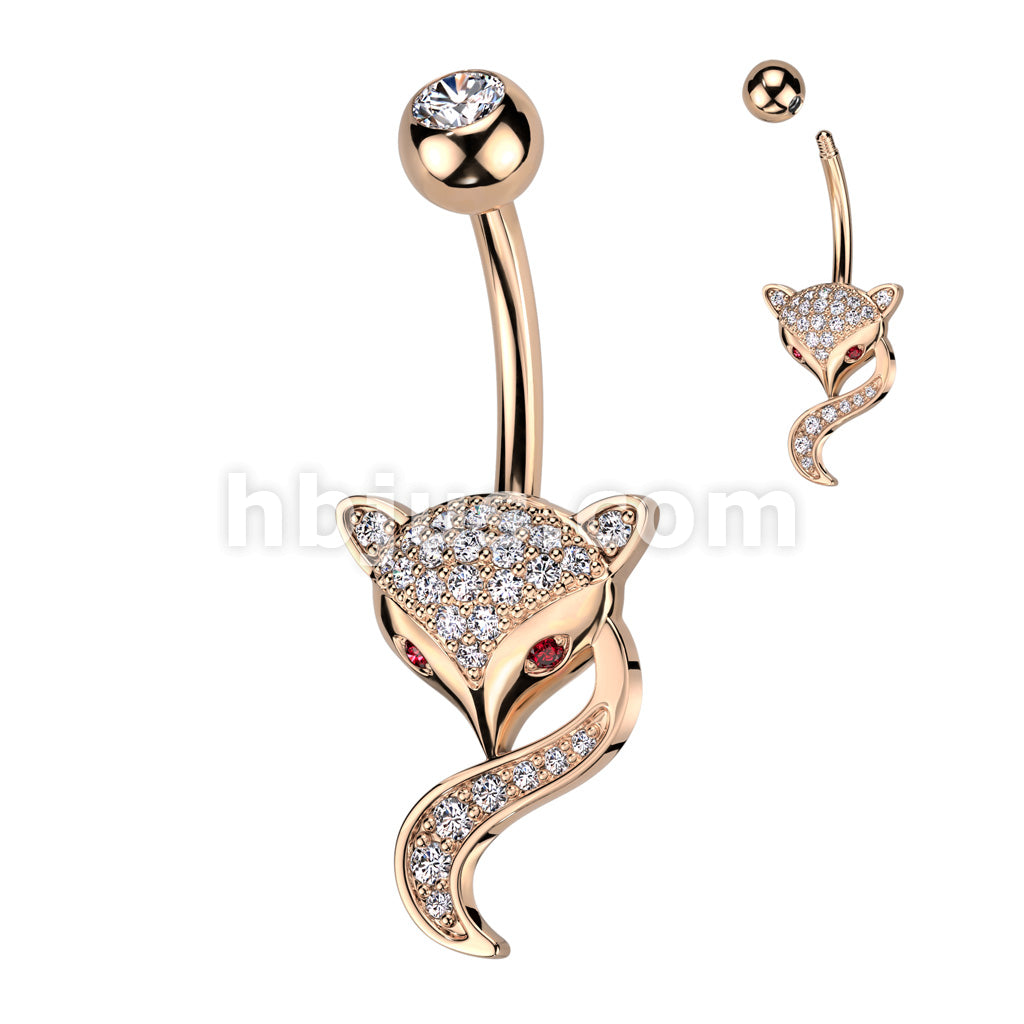 316L Surgical Steel 316L Surgical Steel Fox Belly Ring With Pave CZ's... - Image 4