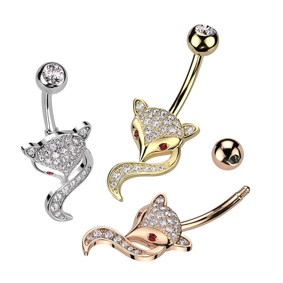 316L Surgical Steel 316L Surgical Steel Fox Belly Ring With Pave CZ's...