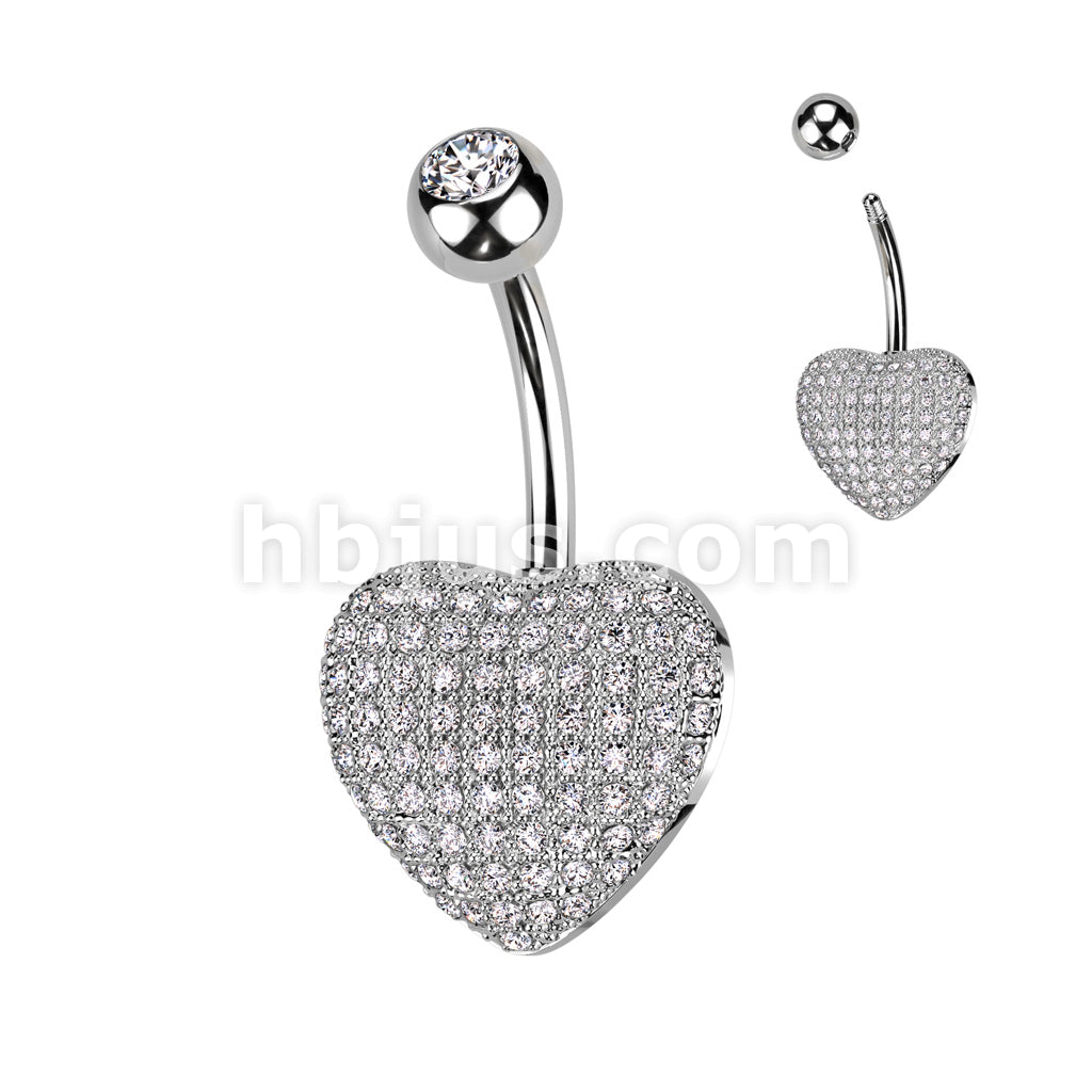 316L Surgical Steel 316L Surgical Steel 3D Heart Belly Ring With Pave CZ's - Image 2