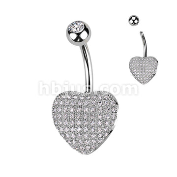 316L Surgical Steel 316L Surgical Steel 3D Heart Belly Ring With Pave CZ's - Image 2