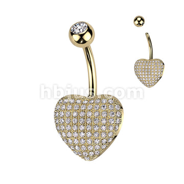 316L Surgical Steel 316L Surgical Steel 3D Heart Belly Ring With Pave CZ's - Image 3