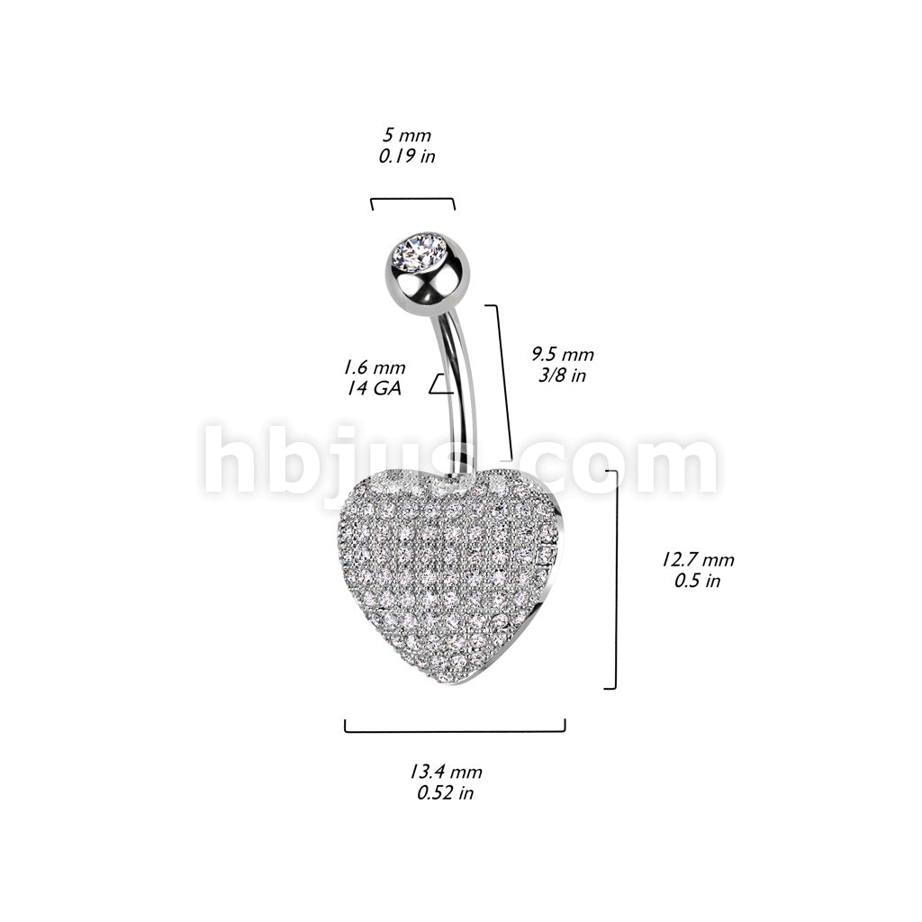 316L Surgical Steel 316L Surgical Steel 3D Heart Belly Ring With Pave CZ's - Image 5