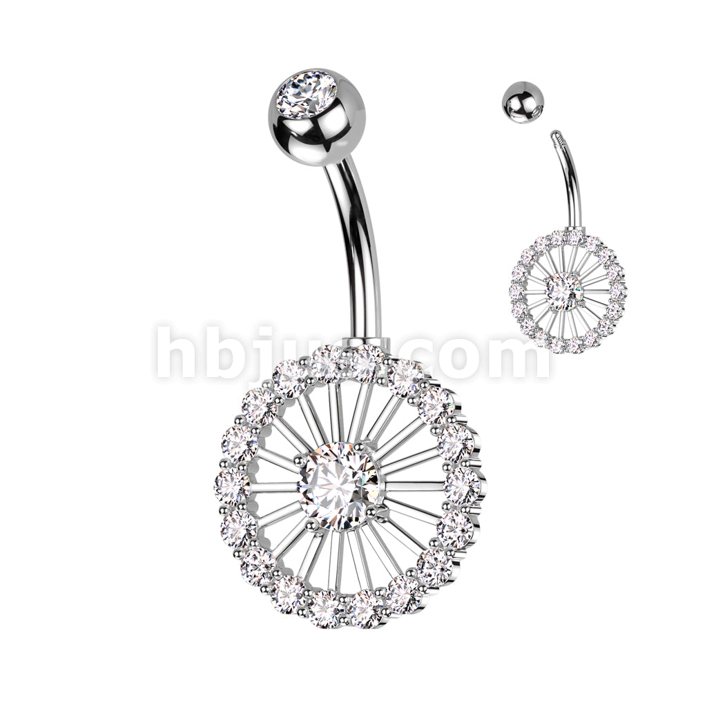 316L Surgical Steel 316L Surgical Steel Belly Ring With Pave CZ Wheel - Image 2