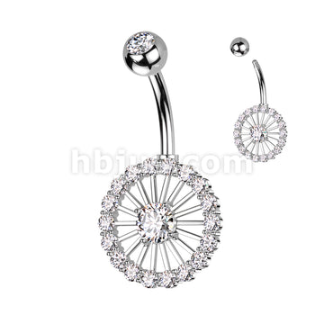 316L Surgical Steel 316L Surgical Steel Belly Ring With Pave CZ Wheel - Image 2