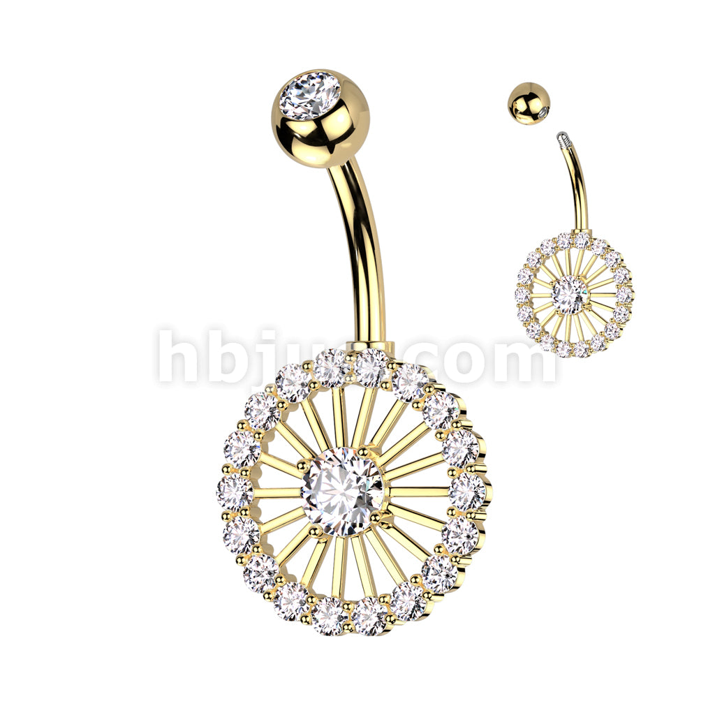 316L Surgical Steel 316L Surgical Steel Belly Ring With Pave CZ Wheel - Image 3