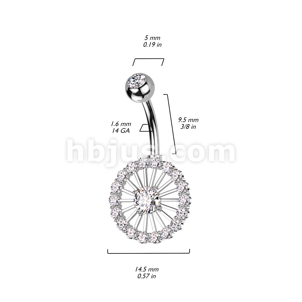 316L Surgical Steel 316L Surgical Steel Belly Ring With Pave CZ Wheel - Image 4
