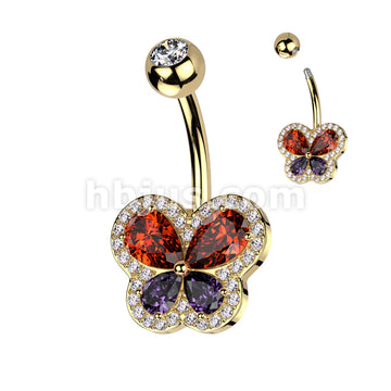 316L Surgical Steel 316L Surgical Steel Belly Ring With CZ Butterfly... - Image 2