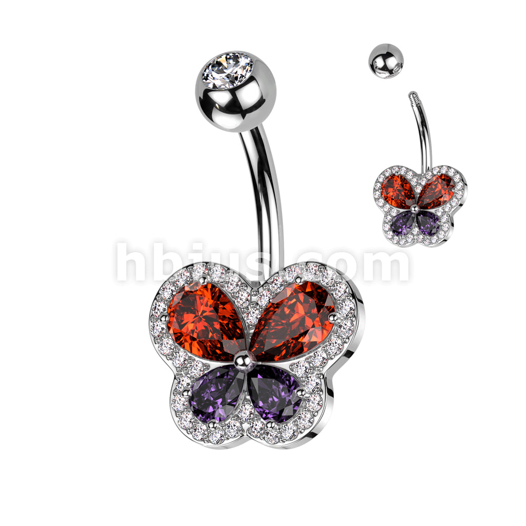 316L Surgical Steel 316L Surgical Steel Belly Ring With CZ Butterfly... - Image 3
