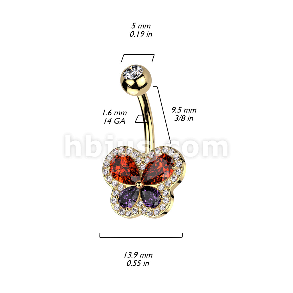 316L Surgical Steel 316L Surgical Steel Belly Ring With CZ Butterfly... - Image 4