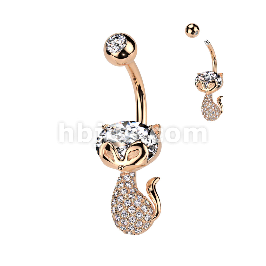 316L Surgical Steel 316L Surgical Steel Belly Ring With CZ Cat Head and... - Image 4