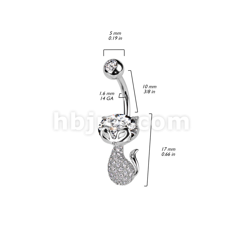 316L Surgical Steel 316L Surgical Steel Belly Ring With CZ Cat Head and... - Image 5
