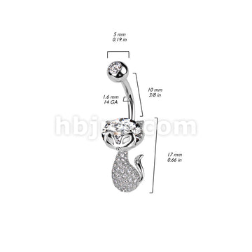 316L Surgical Steel 316L Surgical Steel Belly Ring With CZ Cat Head and... - Image 5