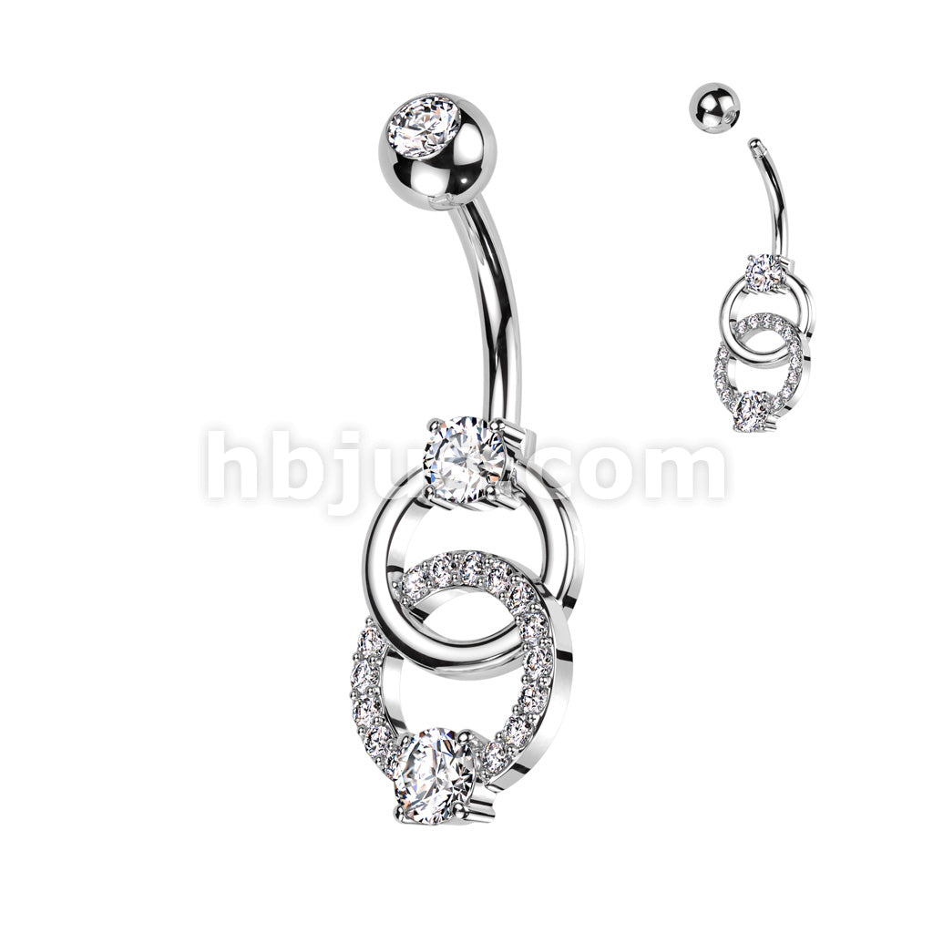 316L Surgical Steel 316L Surgical Steel Belly Ring With Pave CZ on... - Image 2