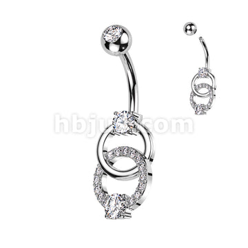 316L Surgical Steel 316L Surgical Steel Belly Ring With Pave CZ on... - Image 2
