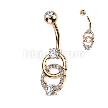 316L Surgical Steel 316L Surgical Steel Belly Ring With Pave CZ on... - Image 4