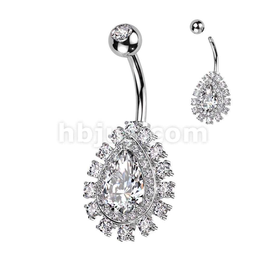 316L Surgical Steel 316L Surgical Steel Belly Ring With Large Teardrop... - Image 2