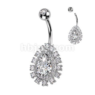 316L Surgical Steel 316L Surgical Steel Belly Ring With Large Teardrop... - Image 2