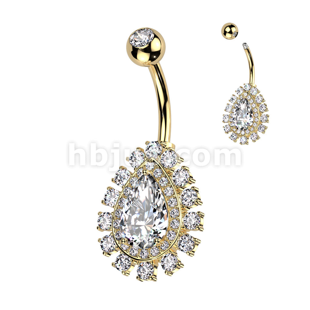 316L Surgical Steel 316L Surgical Steel Belly Ring With Large Teardrop... - Image 5