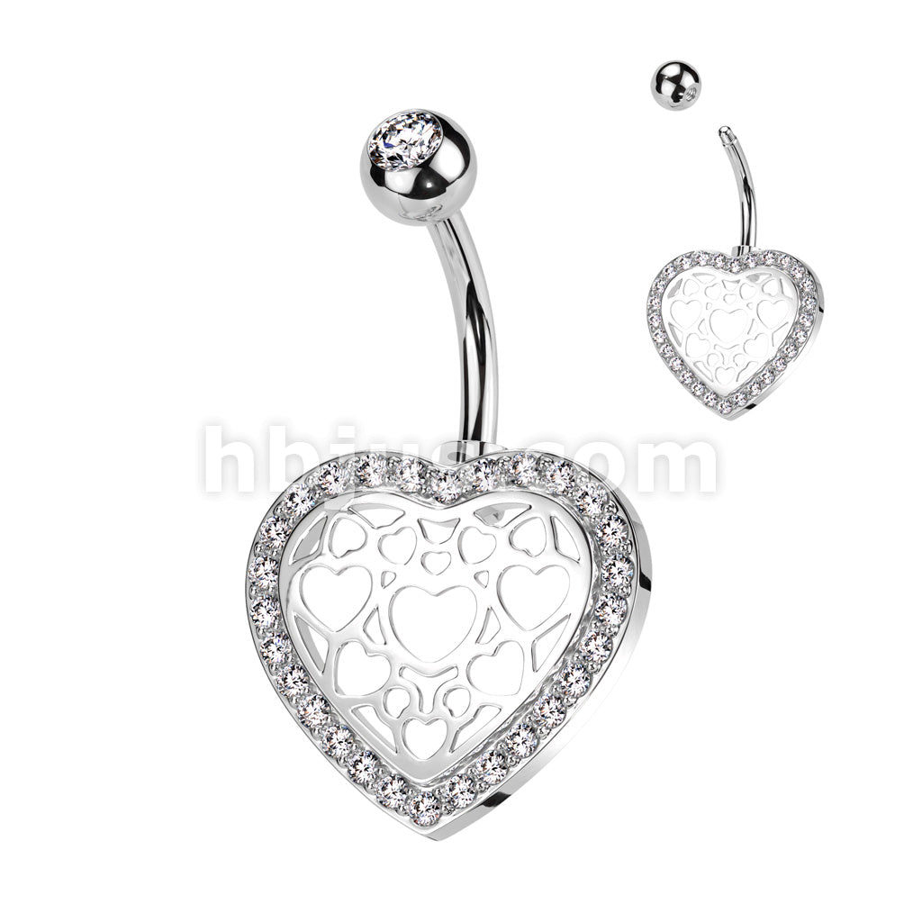 316L Surgical Steel 316L Surgical Steel Belly Ring With Hollow Heart... - Image 2