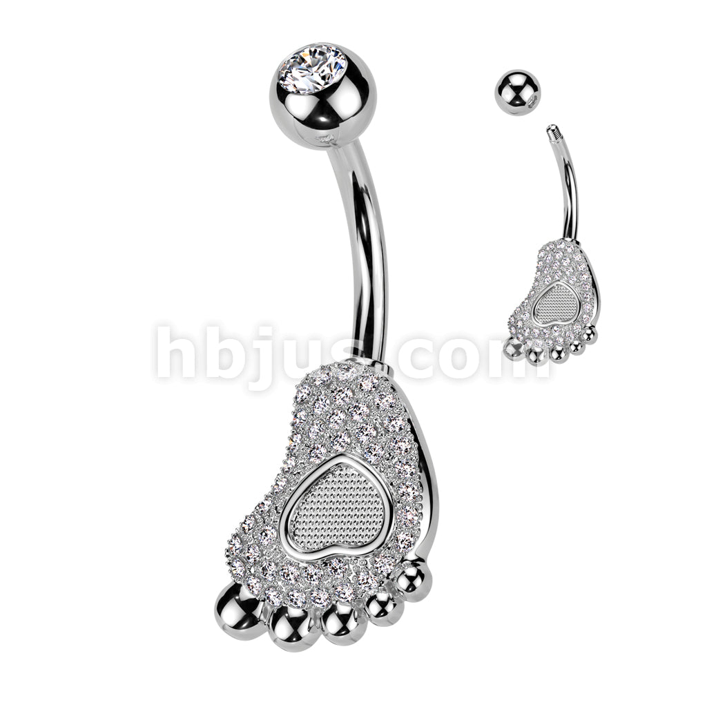 316L Surgical Steel 316L Surgical Steel Pave CZ Baby Foot With Heart... - Image 2