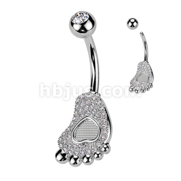 316L Surgical Steel 316L Surgical Steel Pave CZ Baby Foot With Heart... - Image 2