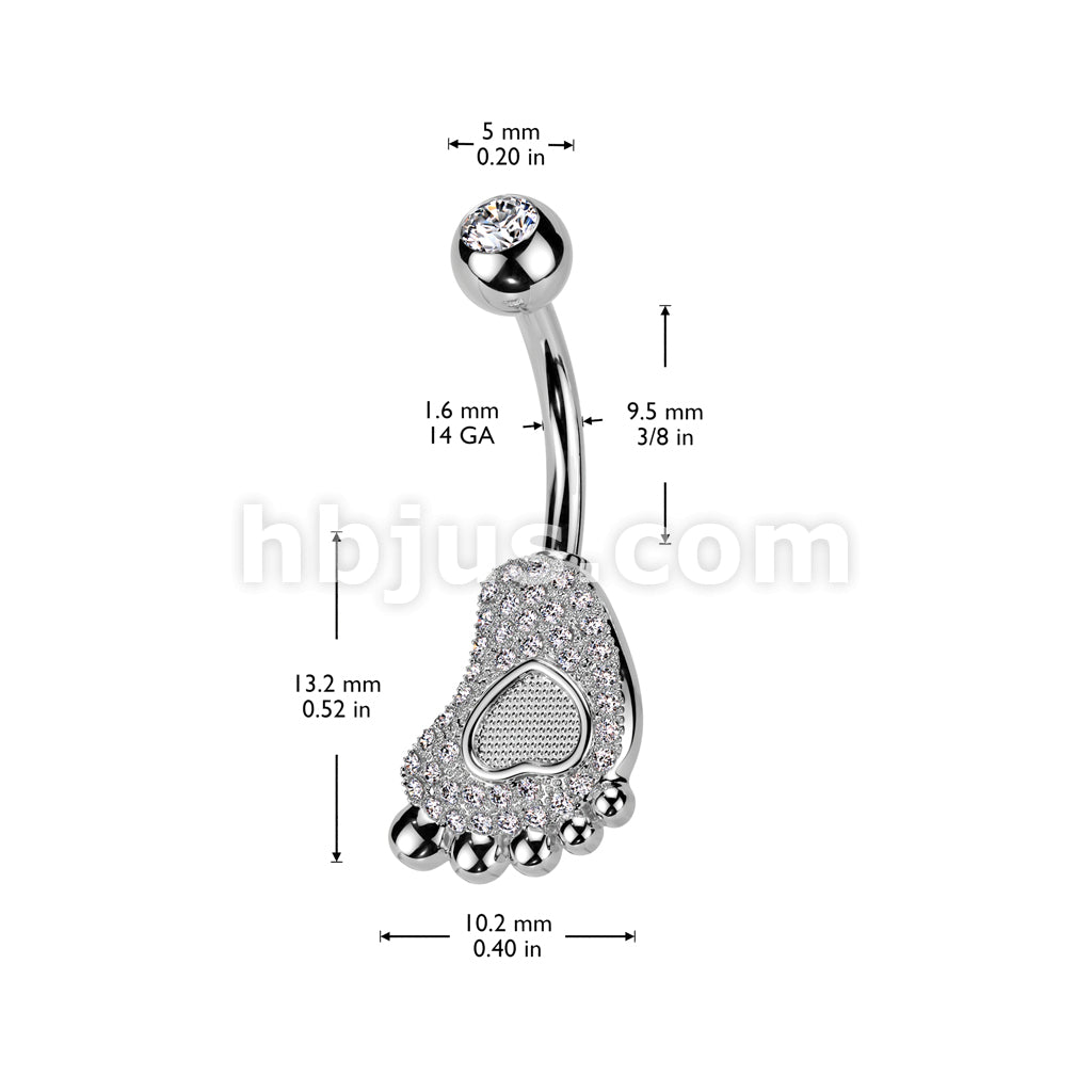 316L Surgical Steel 316L Surgical Steel Pave CZ Baby Foot With Heart... - Image 4