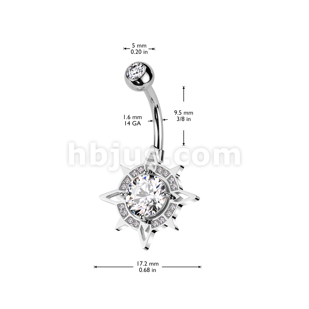 316L Surgical Steel 316L Surgical Steel CZ Center With CZ Edge Compass... - Image 4