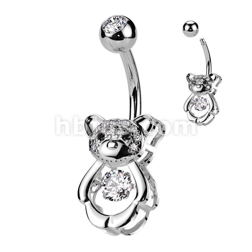 316L Surgical Steel 316L Surgical Steel Pave CZ Hollow Bear With Round... - Image 2